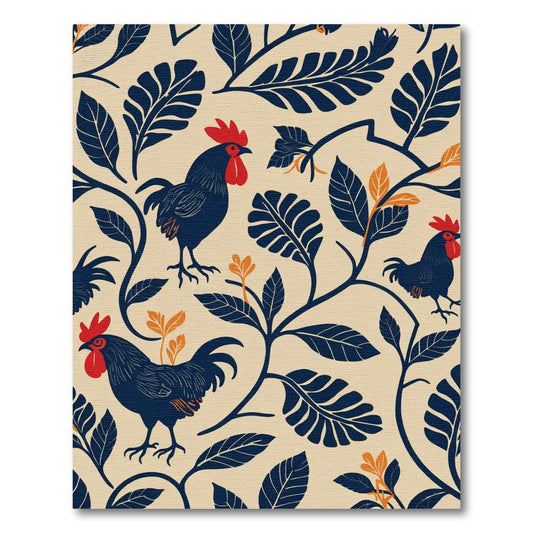 Dark Blue Rooster With Red Accents Rug