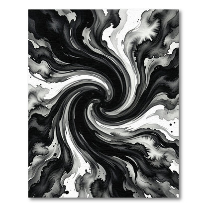 Abstract Black Swirl Ink Wash Rug