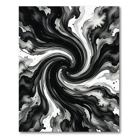 Abstract Black Swirl Ink Wash Rug