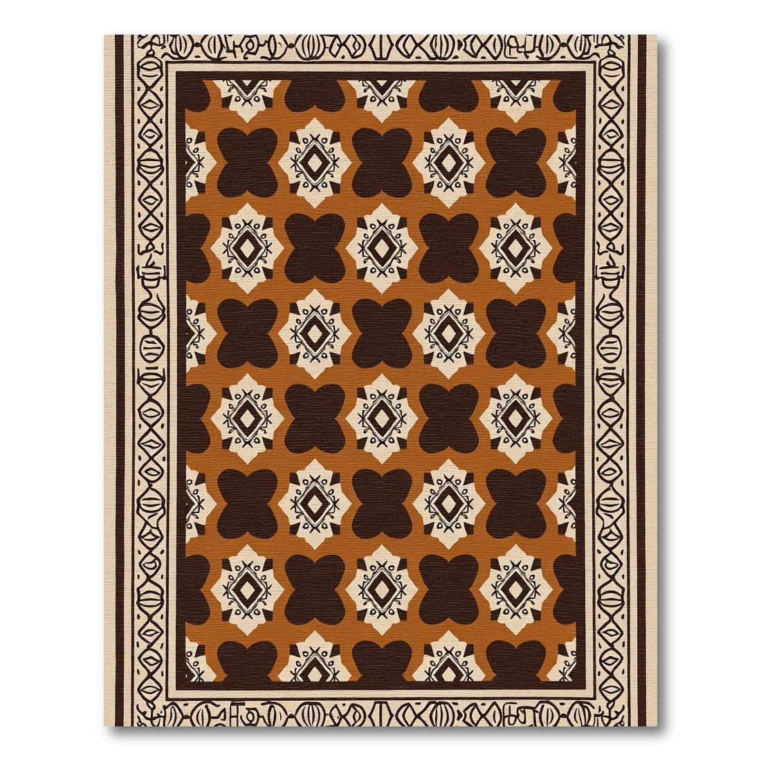 Terracotta Black Geometric Medallion Rug