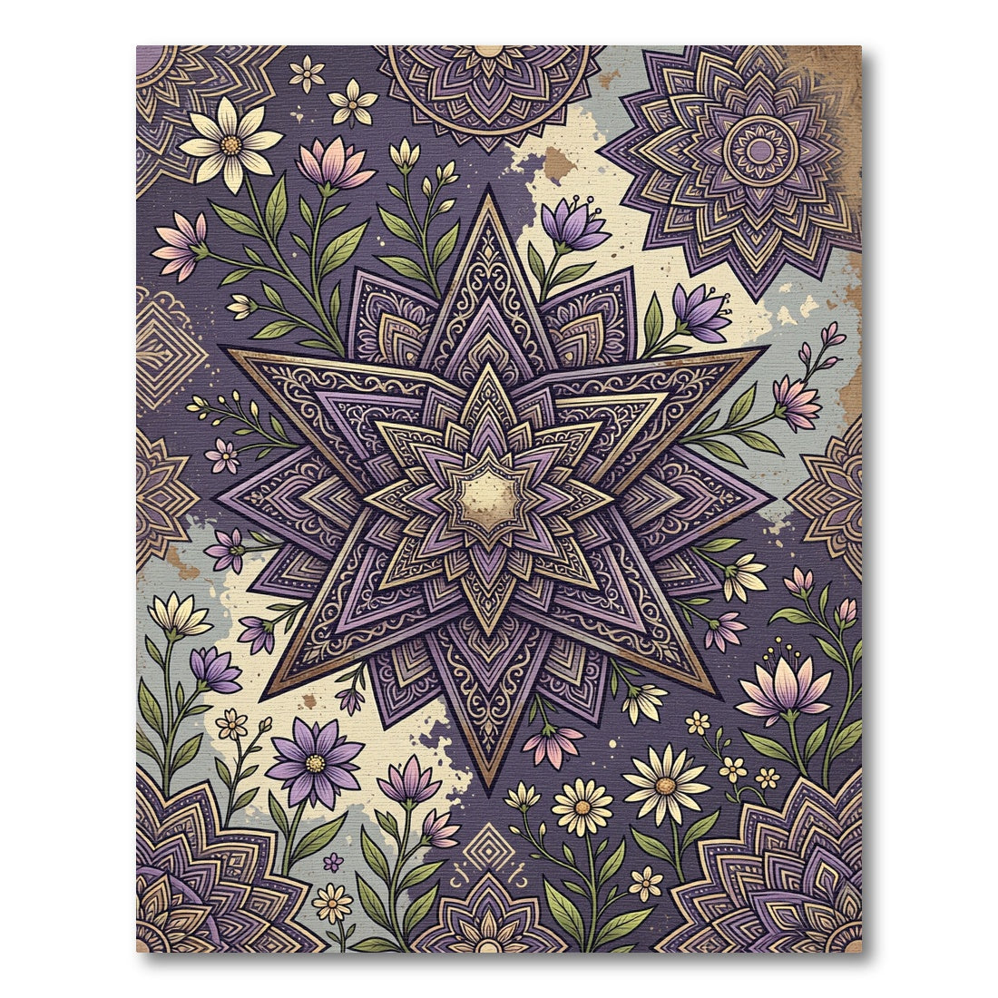 Purple Floral Star Medallion Art Rug