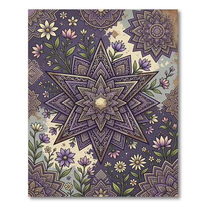 Purple Floral Star Medallion Art Rug