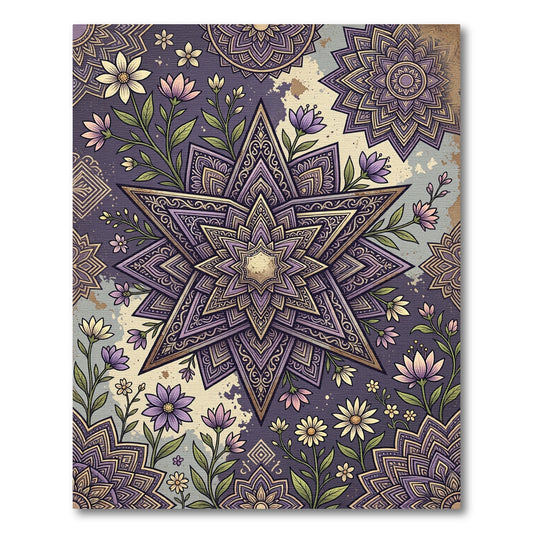 Purple Floral Star Medallion Art Rug