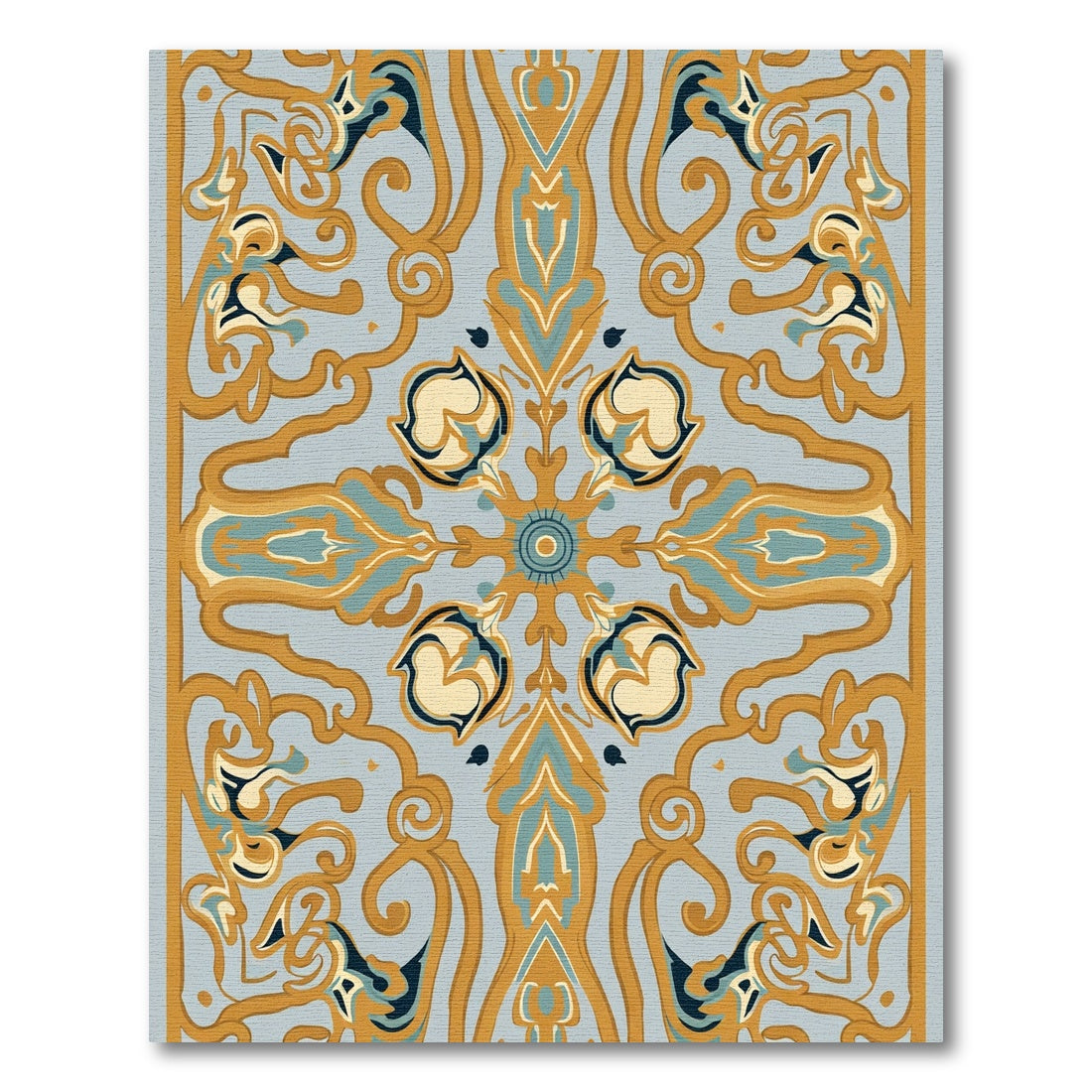 Golden Blue Floral Swirl Allegory Rug