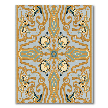 Golden Blue Floral Swirl Allegory Rug