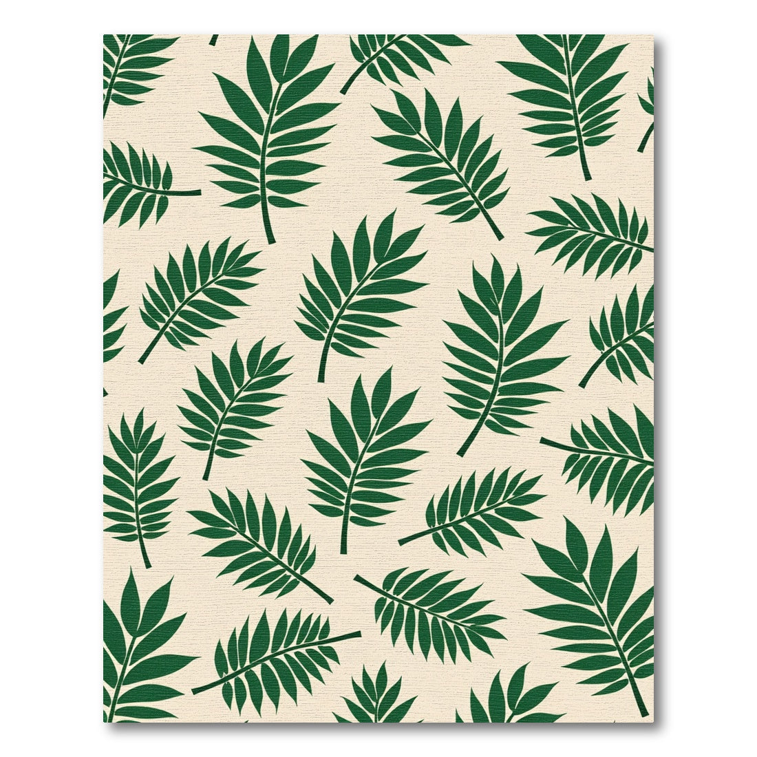 Green Frond Pattern Cream Background Rug