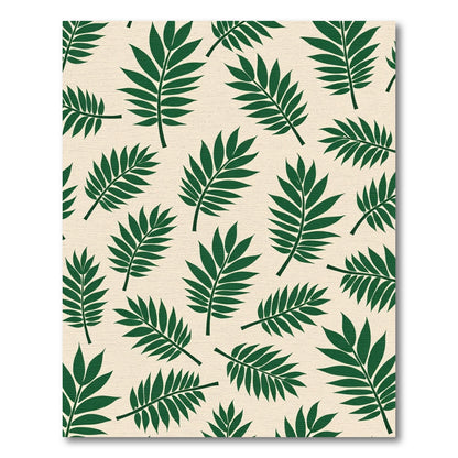 Green Frond Pattern Cream Background Rug