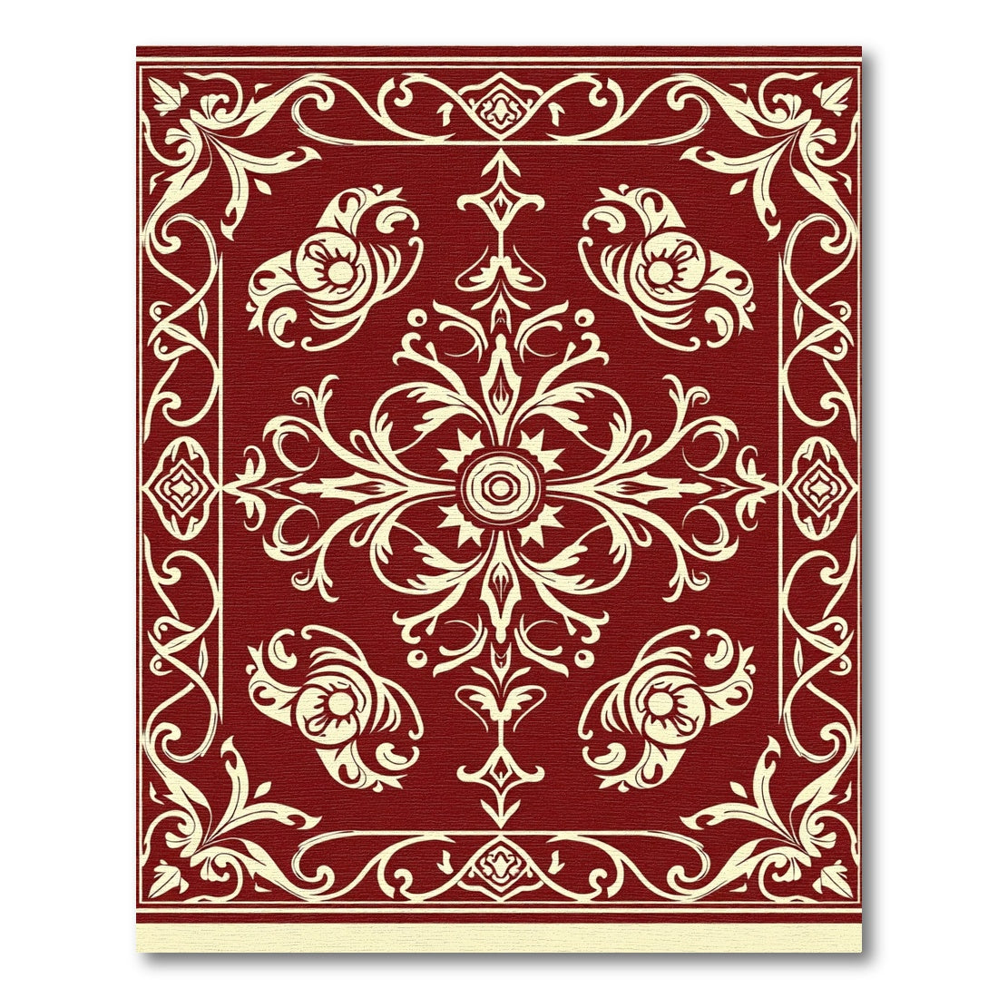 Crimson Cream Classic Floral Scroll Rug