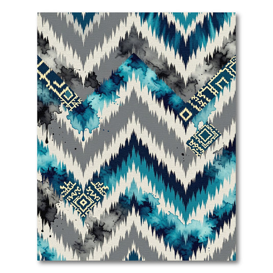 Teal and Grey Abstract Chevron Ikat Rug