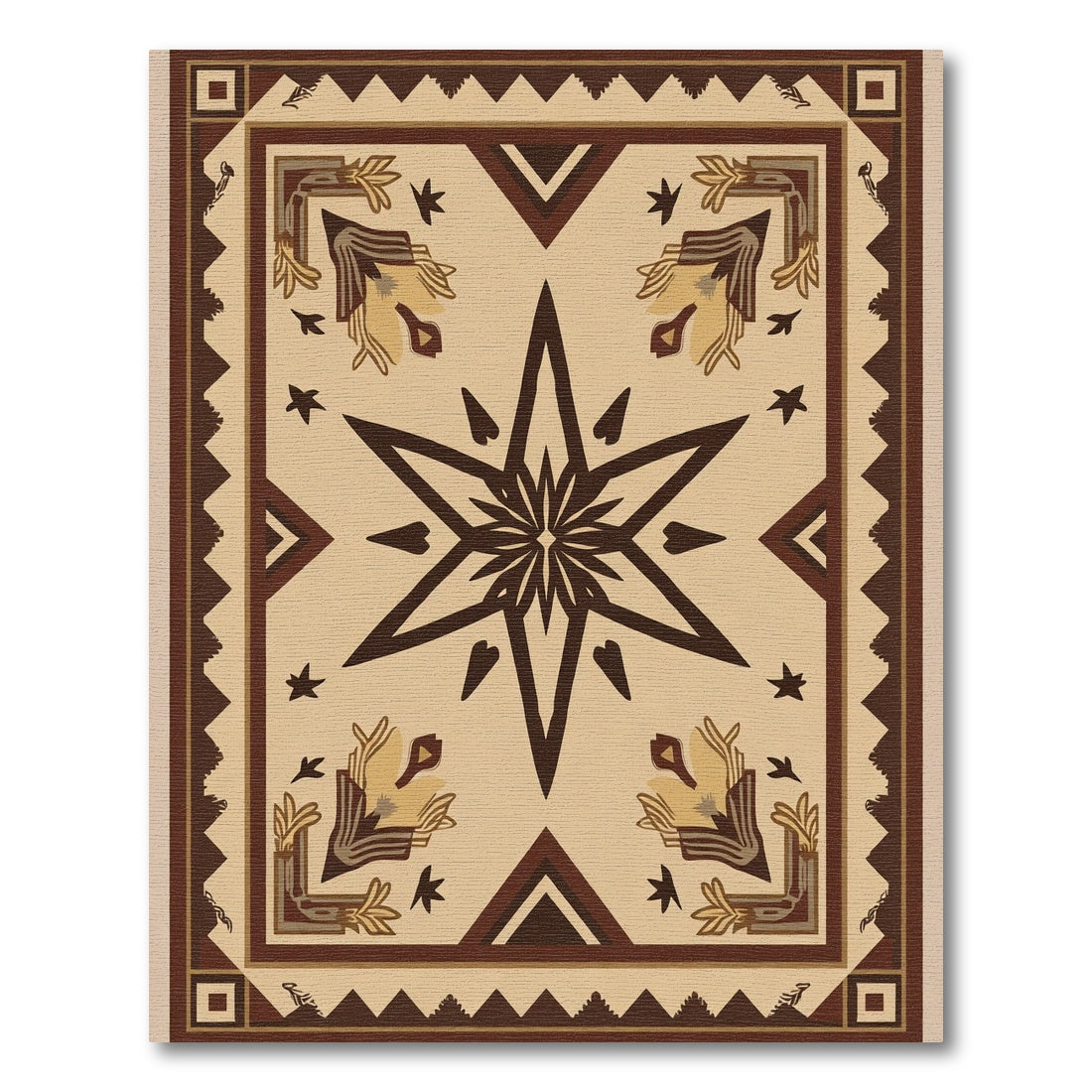 Earthy Starburst Floral Corner Border Rug