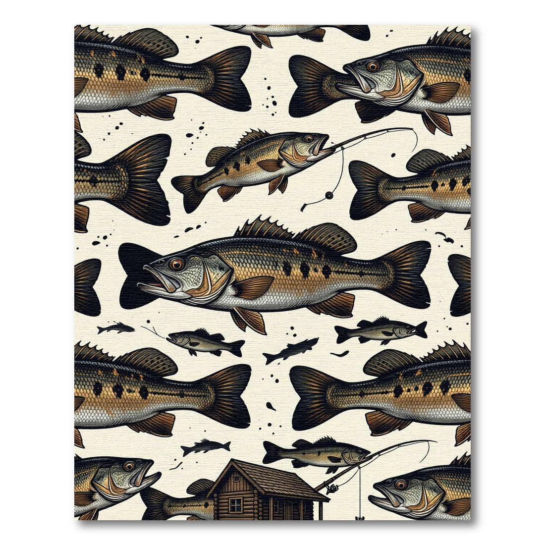 Vintage Largemouth Bass Wilderness Cream Rug
