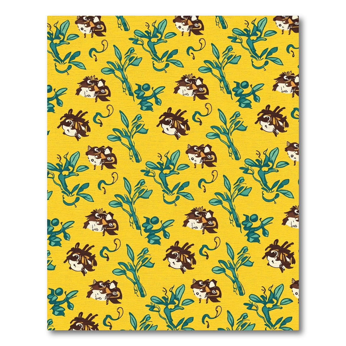 Whimsical Creatures Teal Foliage Yellow Rug