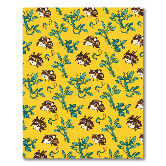 Whimsical Creatures Teal Foliage Yellow Rug