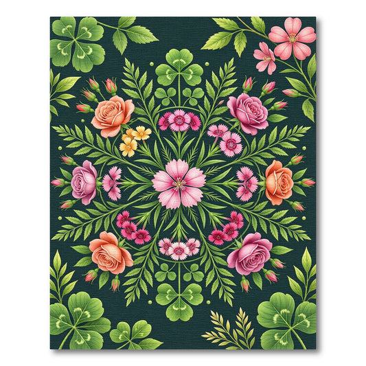 Symmetrical Botanical Rose and Clover Medallion Rug