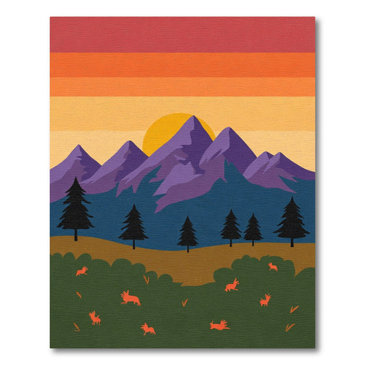 Purple Mountain Sunset Wildlife Scene Rug