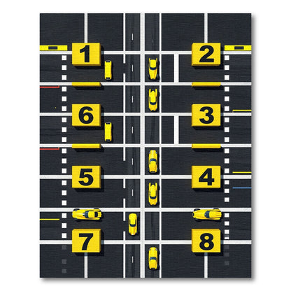 Modern Yellow Racing Track Grid Rug