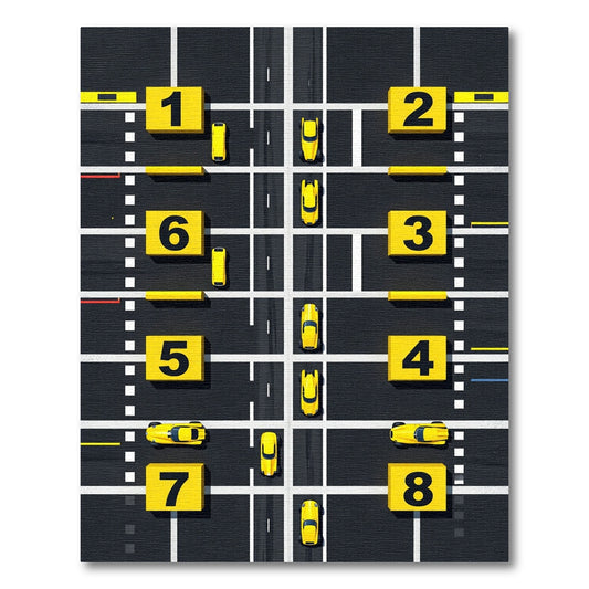 Modern Yellow Racing Track Grid Rug