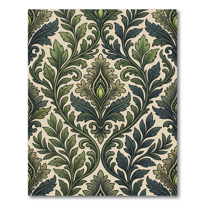 Elegant Olive Green Damask Foliage Rug