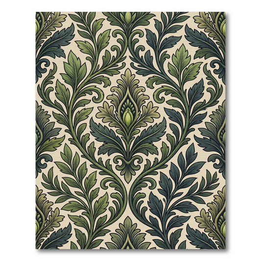 Elegant Olive Green Damask Foliage Rug