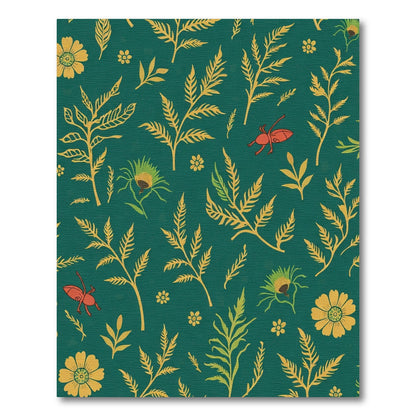 Deep Teal Botanical Insect Flora Rug