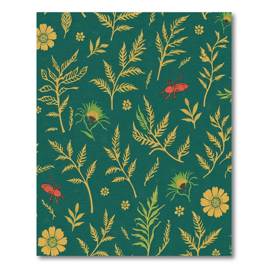 Deep Teal Botanical Insect Flora Rug