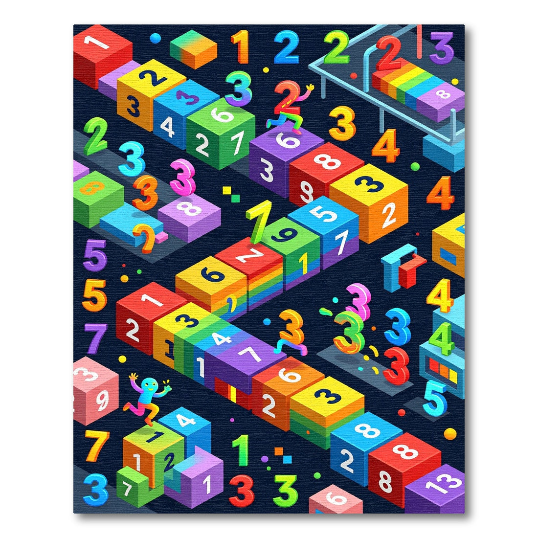 Colorful Isometric Number Blocks Rug