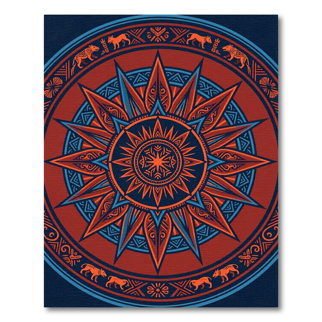 Red Orange Sun Animal Mandala Rug