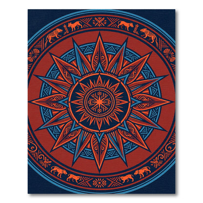 Red Orange Sun Animal Mandala Rug