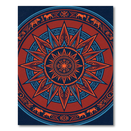 Red Orange Sun Animal Mandala Rug