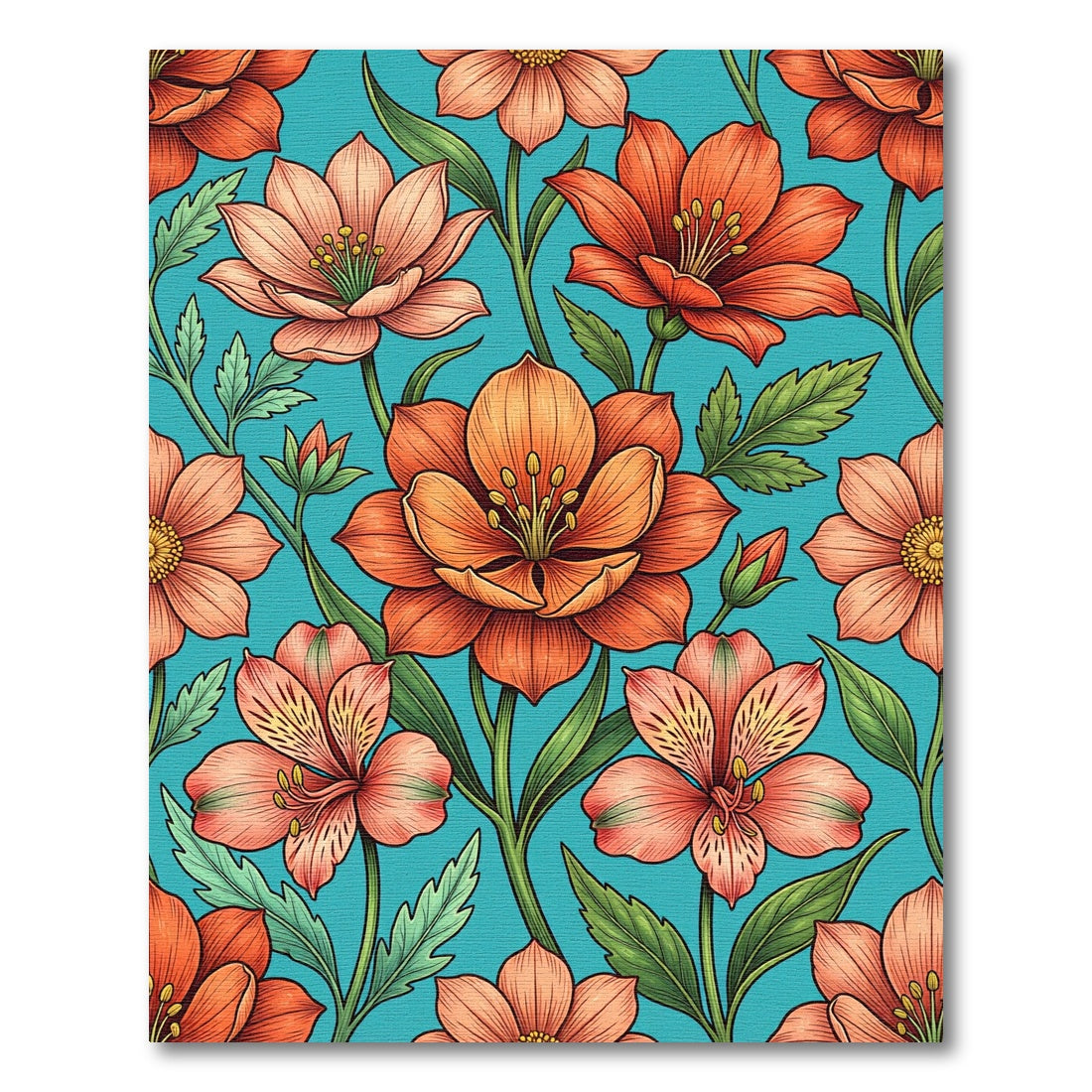 Vibrant Coral Floral Garden Rug