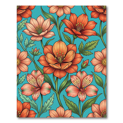 Vibrant Coral Floral Garden Rug
