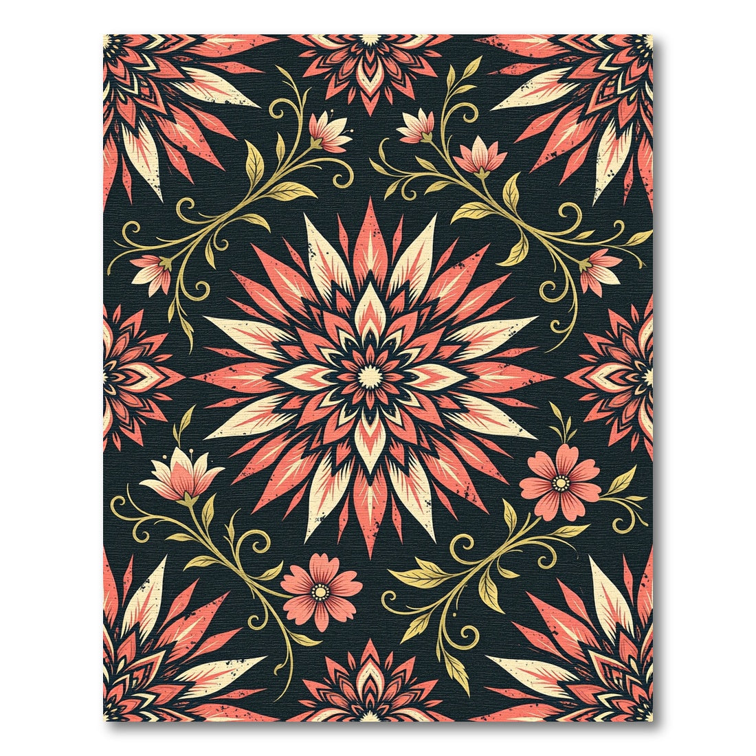 Coral Lotus Floral Dark Botanical Rug