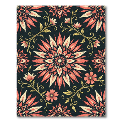Coral Lotus Floral Dark Botanical Rug