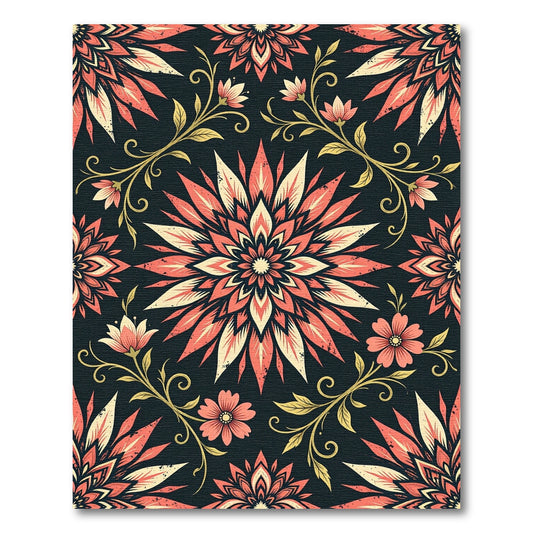 Coral Lotus Floral Dark Botanical Rug