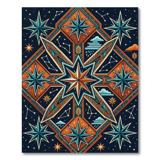 Celestial Copper Geometric Starry Compass Rug