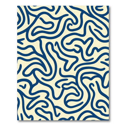 Cream Blue Abstract Swirl Lines Rug