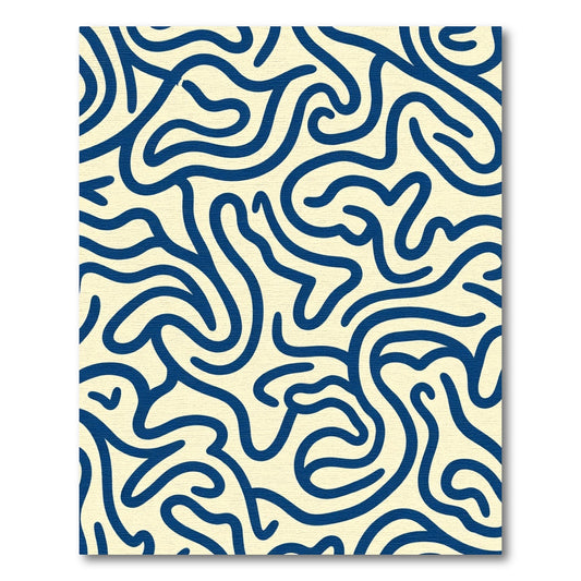Cream Blue Abstract Swirl Lines Rug