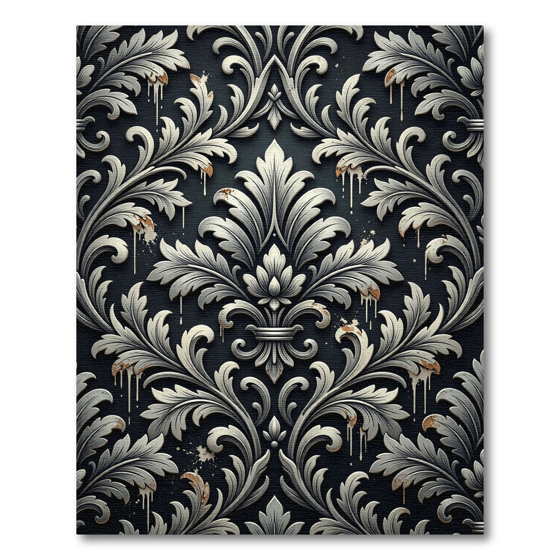 Gothic Silver Damask Antiqued Iron Rug
