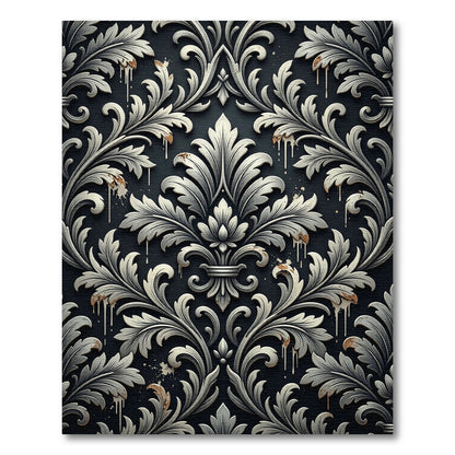 Gothic Silver Damask Antiqued Iron Rug