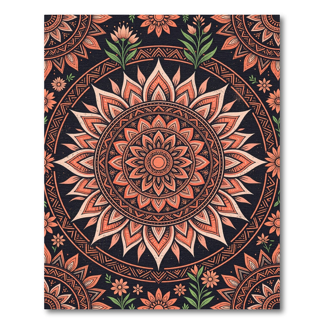 Coral Lotus Medallion Floral Mandala Rug