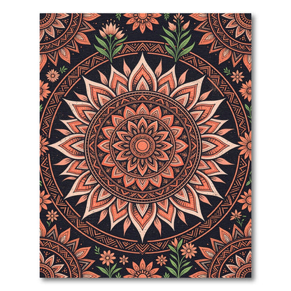 Coral Lotus Medallion Floral Mandala Rug