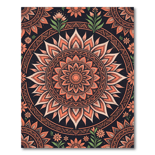 Coral Lotus Medallion Floral Mandala Rug