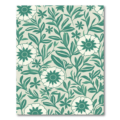 Teal Floral Vine Cream Background Rug