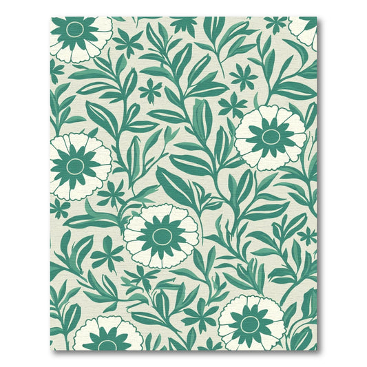 Teal Floral Vine Cream Background Rug