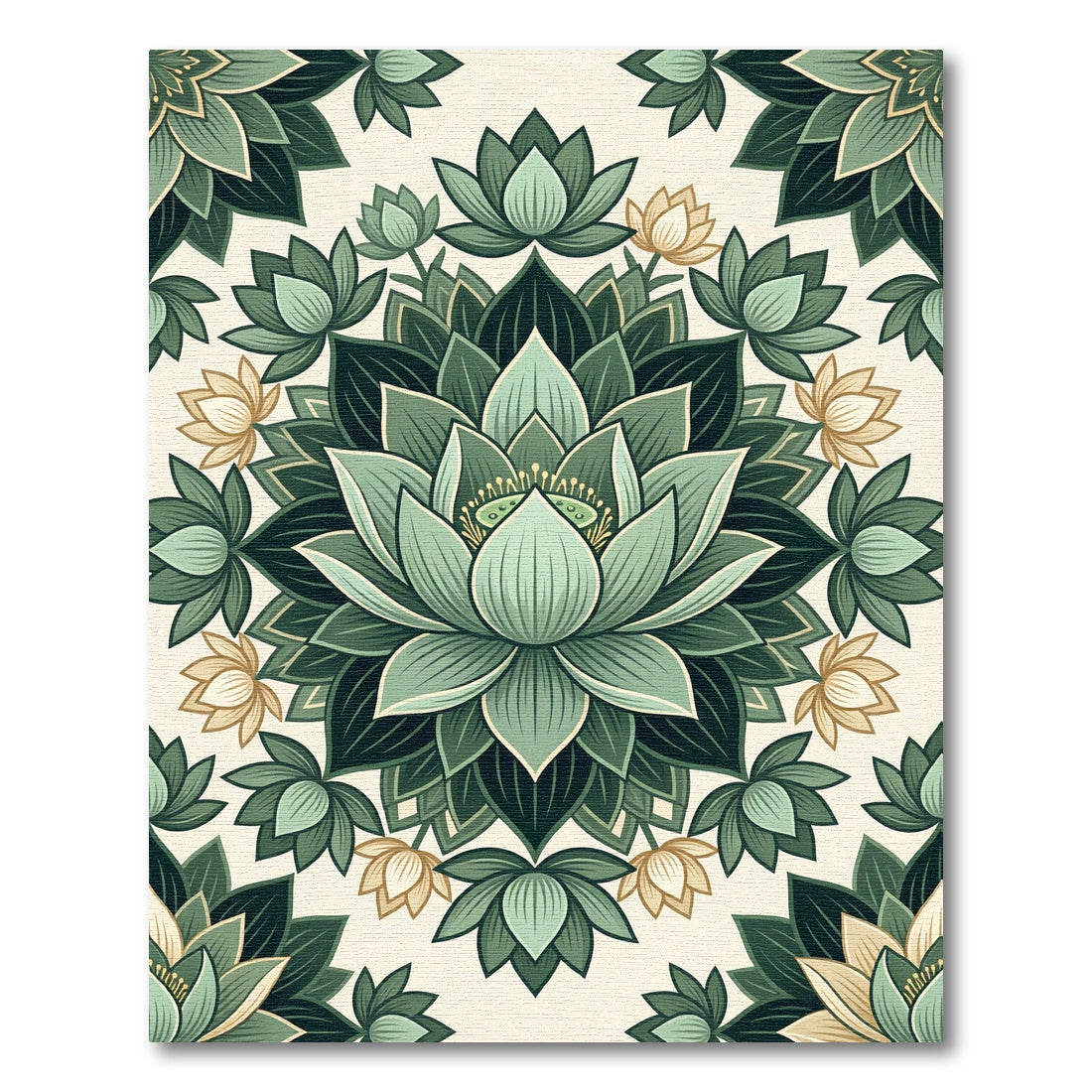 Sage Green Lotus Floral Mandala Rug