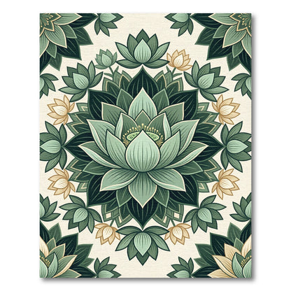 Sage Green Lotus Floral Mandala Rug