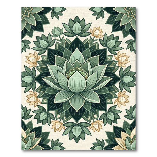 Sage Green Lotus Floral Mandala Rug