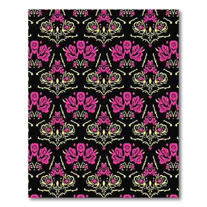 Bold Pink Yellow Floral Damask Rug