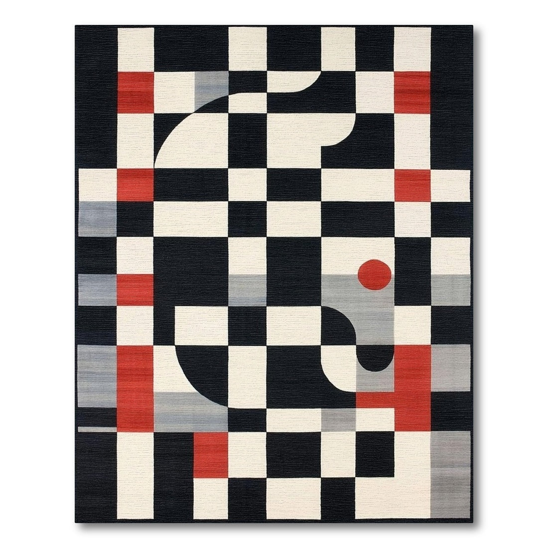 Modern Black White Red Checkerboard Rug