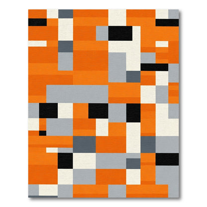 Modern Orange Black Geometric Blocks Rug